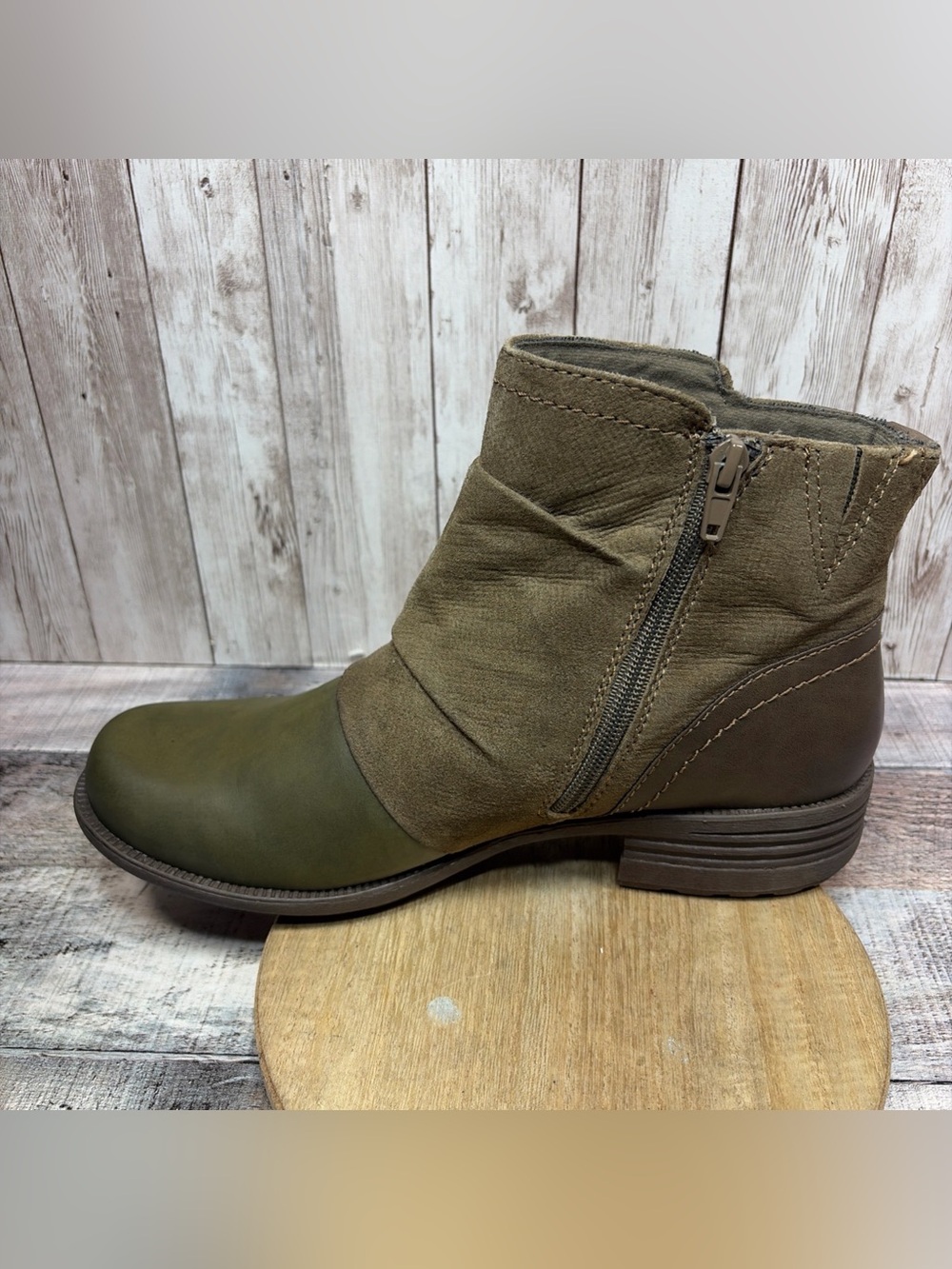 Earth Origins Phoenix Women’s Moto Olive Green Taupe Ankle Boots  Size 10 M - Picture 12 of 16